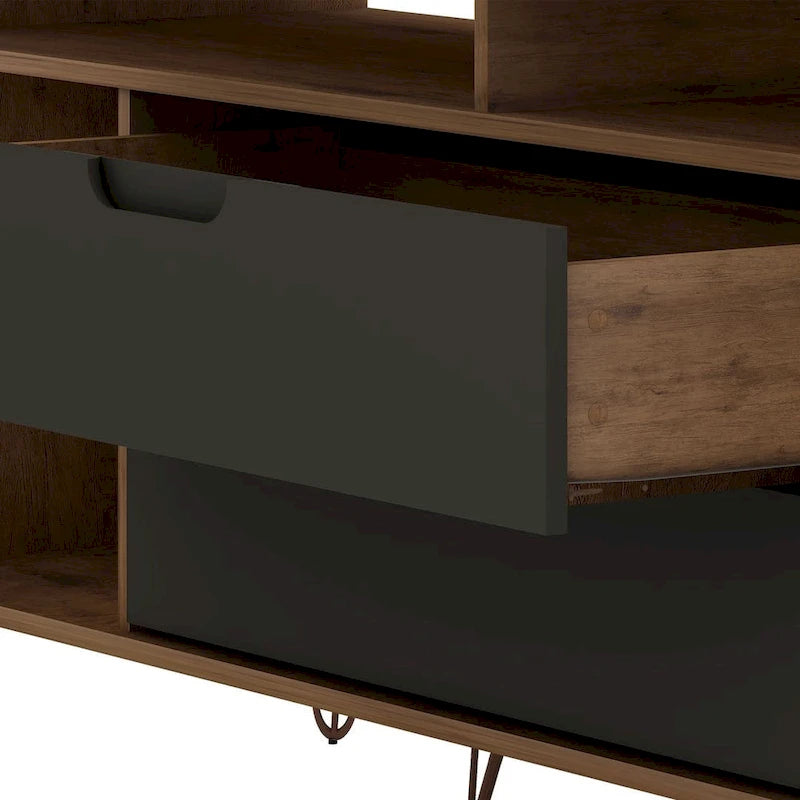 62.99" Mid-Century Media Cabinet Console with Metal Legs & Open Shelves