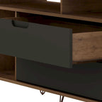 62.99" Mid-Century Media Cabinet Console with Metal Legs & Open Shelves