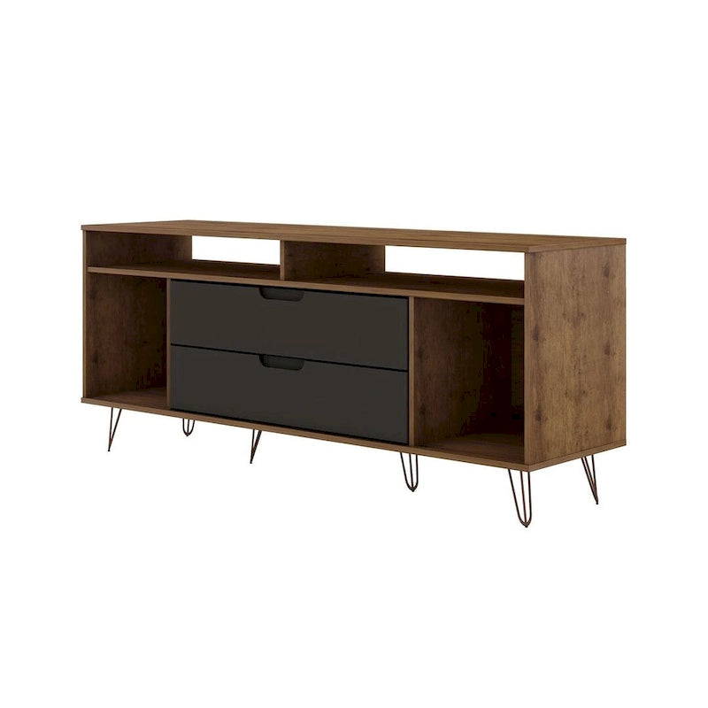 62.99" Mid-Century Media Cabinet Console with Metal Legs & Open Shelves