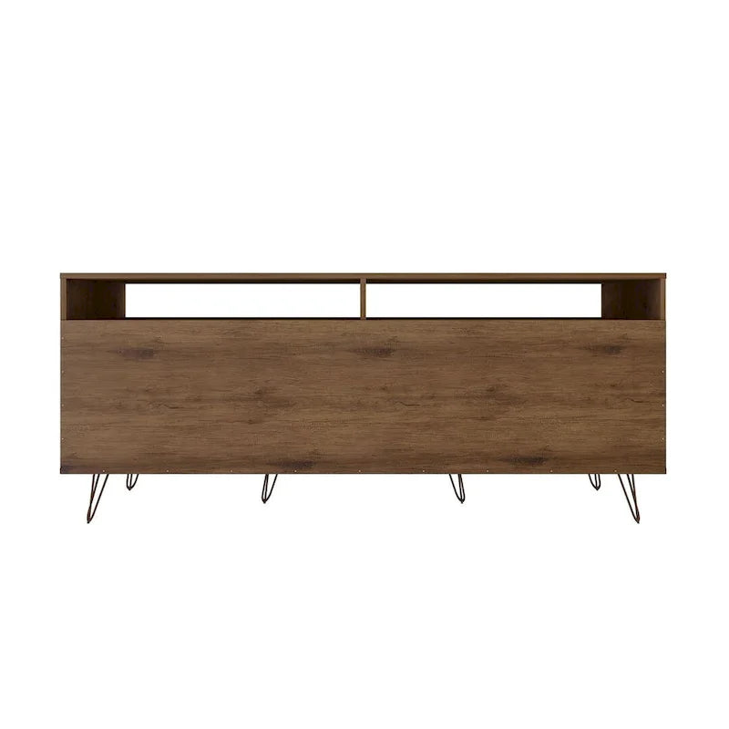 62.99" Mid-Century Media Cabinet Console with Metal Legs & Open Shelves