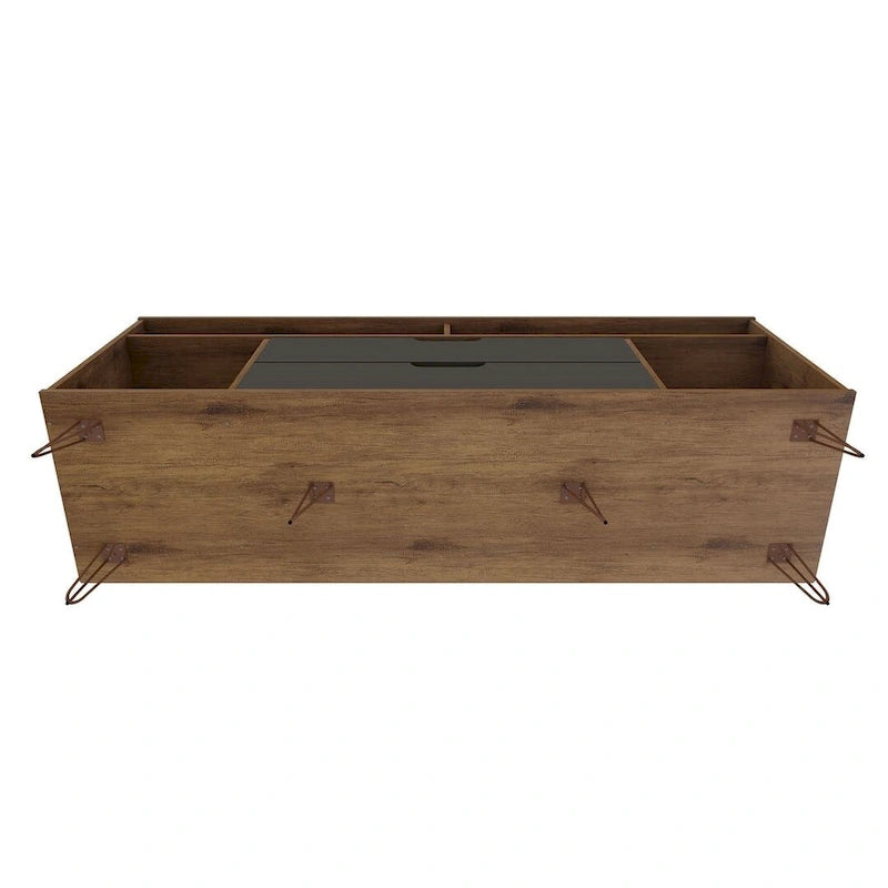 62.99" Mid-Century Media Cabinet Console with Metal Legs & Open Shelves