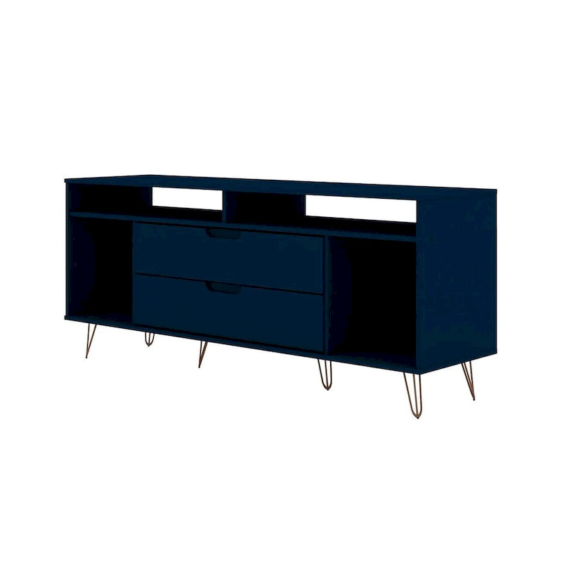 62.99" Mid-Century Media Cabinet Console with Metal Legs & Open Shelves