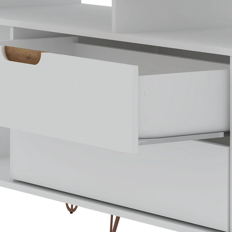 62.99" Mid-Century Media Cabinet Console with Metal Legs & Open Shelves