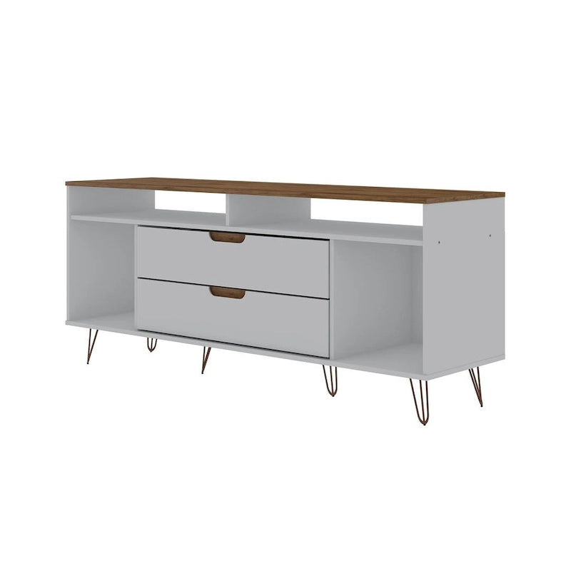 62.99" Mid-Century Media Cabinet Console with Metal Legs & Open Shelves