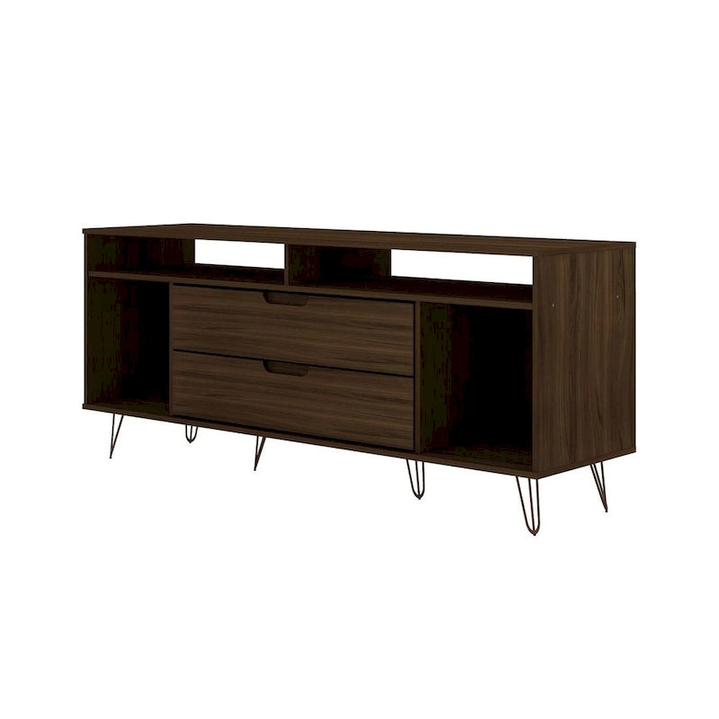 62.99" Mid-Century Media Cabinet Console with Metal Legs & Open Shelves