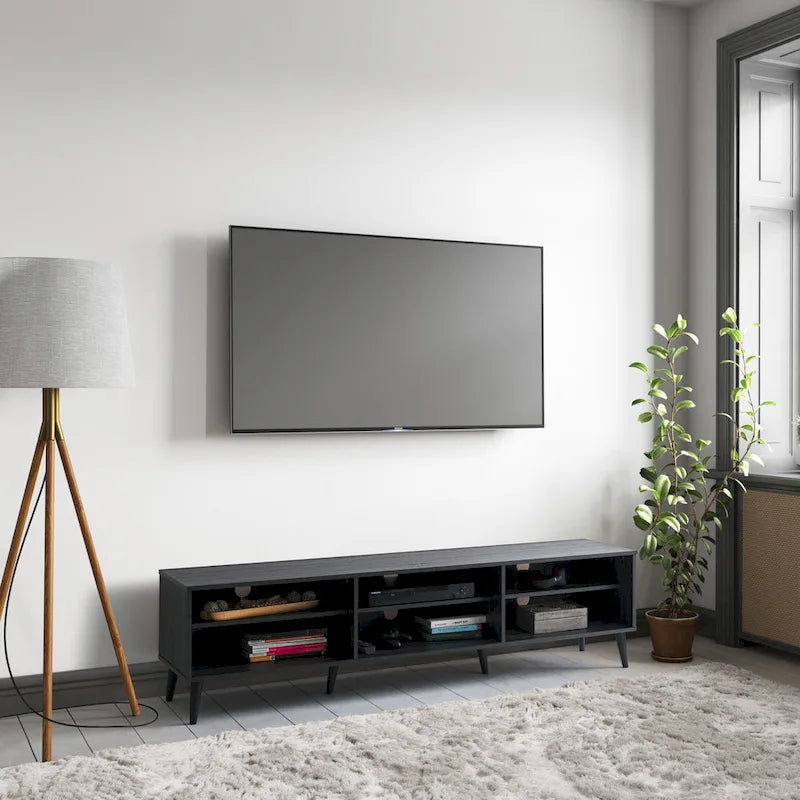 71" Modern TV Bench with 6 Open Adjustable Shelves - Fits TVs up to 85"