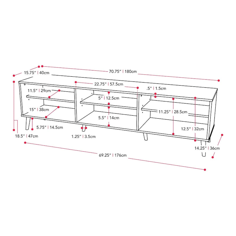 71" Modern TV Bench with 6 Open Adjustable Shelves - Fits TVs up to 85"