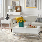 White High Gloss Console Table with Chrome Frame, 2 Drawers & Open Shelf
