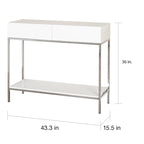 White High Gloss Console Table with Chrome Frame, 2 Drawers & Open Shelf