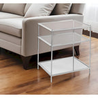Silver Mirrored Glass & Iron End Table with Shelf - 22x18x26.75"