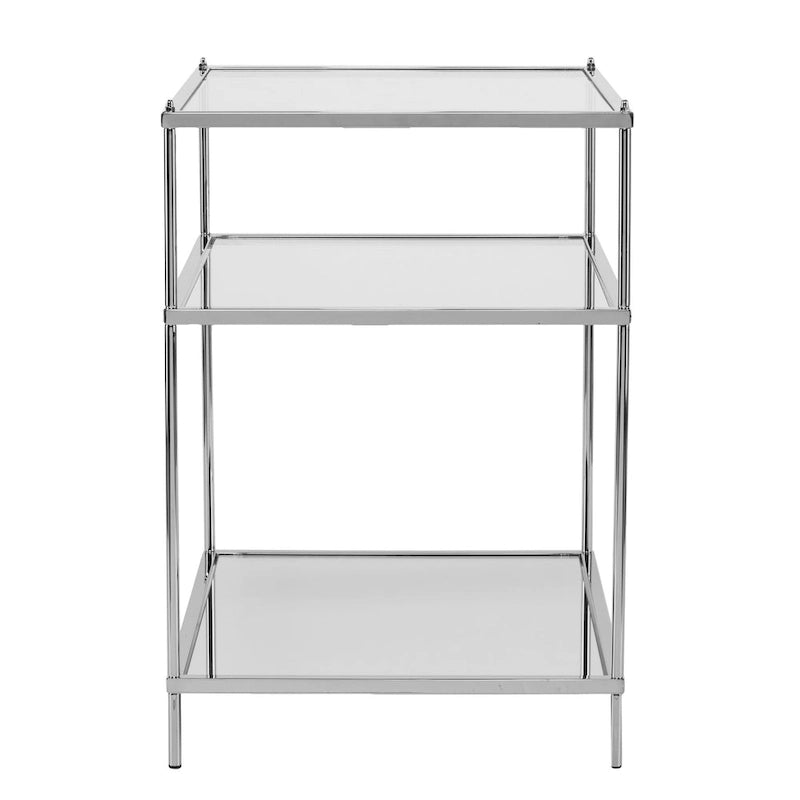 Silver Mirrored Glass & Iron End Table with Shelf - 22x18x26.75"