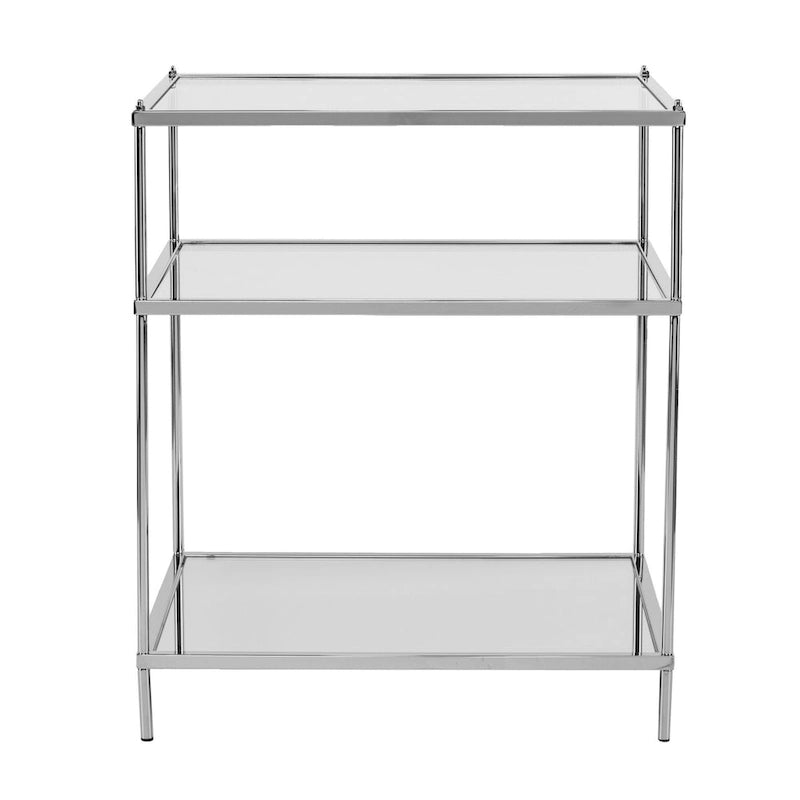 Silver Mirrored Glass & Iron End Table with Shelf - 22x18x26.75"