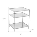 Silver Mirrored Glass & Iron End Table with Shelf - 22x18x26.75"
