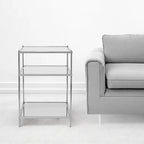 Silver Mirrored Glass & Iron End Table with Shelf - 22x18x26.75"
