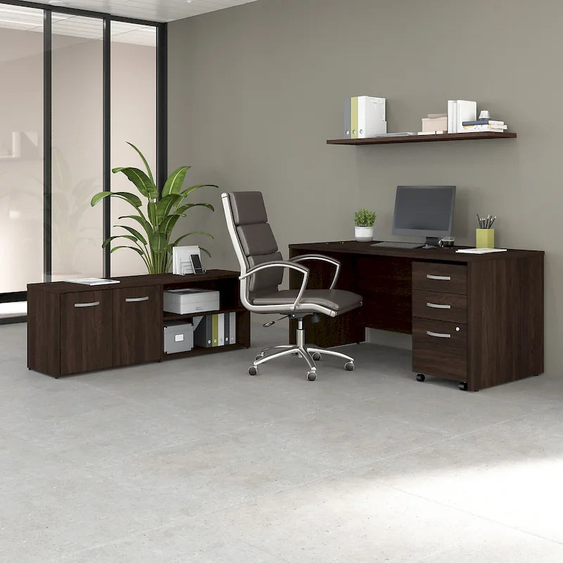 60W Office Desk Bundle with Storage Return, Mobile File Cabinet & Credenza