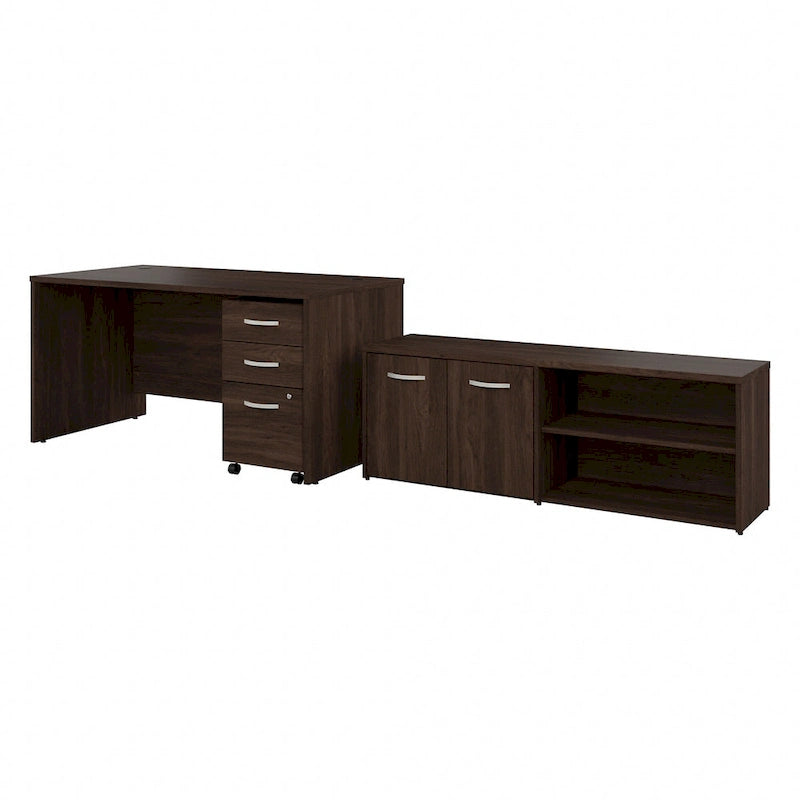 60W Office Desk Bundle with Storage Return, Mobile File Cabinet & Credenza