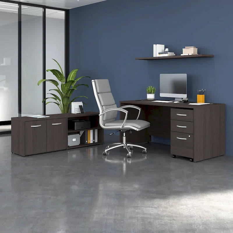 60W Office Desk Bundle with Storage Return, Mobile File Cabinet & Credenza