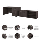 60W Office Desk Bundle with Storage Return, Mobile File Cabinet & Credenza