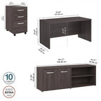 60W Office Desk Bundle with Storage Return, Mobile File Cabinet & Credenza