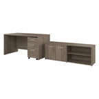 60W Office Desk Bundle with Storage Return, Mobile File Cabinet & Credenza