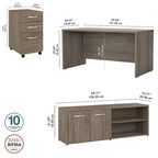 60W Office Desk Bundle with Storage Return, Mobile File Cabinet & Credenza