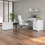 60W Office Desk Bundle with Storage Return, Mobile File Cabinet & Credenza