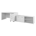 60W Office Desk Bundle with Storage Return, Mobile File Cabinet & Credenza