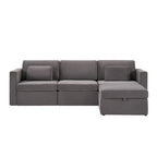 Modern Cotton Linen L-Shape Sectional Sofa, Oversized Upholstery Sectional Sofa, Chaise Couch with Storage Ottomans for Living R