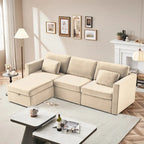 Modern Cotton Linen L-Shape Sectional Sofa, Oversized Upholstery Sectional Sofa, Chaise Couch with Storage Ottomans for Living R