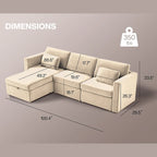 Modern Cotton Linen L-Shape Sectional Sofa, Oversized Upholstery Sectional Sofa, Chaise Couch with Storage Ottomans for Living R