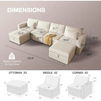 Modern Cotton Linen L-Shape Sectional Sofa, Oversized Upholstery Sectional Sofa, Chaise Couch with Storage Ottomans for Living R