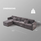 Modern Cotton Linen L-Shape Sectional Sofa, Oversized Upholstery Sectional Sofa, Chaise Couch with Storage Ottomans for Living R
