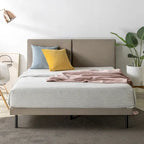 Latte Velvet Upholstered Platform Bed with Split Headboard - No Box Spring Needed