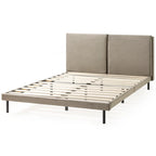 Latte Velvet Upholstered Platform Bed with Split Headboard - No Box Spring Needed