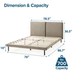 Latte Velvet Upholstered Platform Bed with Split Headboard - No Box Spring Needed