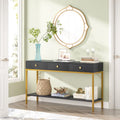 54" Black & Gold Console Table with 3 Drawers & Open Shelf - Entryway Storage