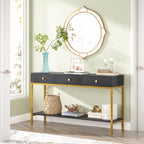 54" Black & Gold Console Table with 3 Drawers & Open Shelf - Entryway Storage