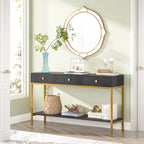 VANOMi 54.33 Console Table with 3 Drawers, Black Entryway Table with Storage Shelves