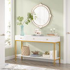 54" Black & Gold Console Table with 3 Drawers & Open Shelf - Entryway Storage
