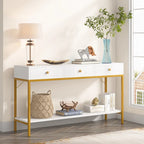 54" Black & Gold Console Table with 3 Drawers & Open Shelf - Entryway Storage