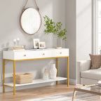 54" Black & Gold Console Table with 3 Drawers & Open Shelf - Entryway Storage