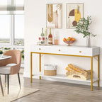 54" Black & Gold Console Table with 3 Drawers & Open Shelf - Entryway Storage