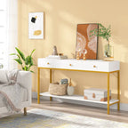 54" Black & Gold Console Table with 3 Drawers & Open Shelf - Entryway Storage