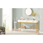 54" Black & Gold Console Table with 3 Drawers & Open Shelf - Entryway Storage