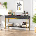 54" Black & Gold Console Table with 3 Drawers & Open Shelf - Entryway Storage