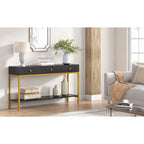 54" Black & Gold Console Table with 3 Drawers & Open Shelf - Entryway Storage