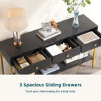 54" Black & Gold Console Table with 3 Drawers & Open Shelf - Entryway Storage