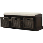 Rustic Entryway Storage Bench with 3 Removable Baskets & Cushioned Seat