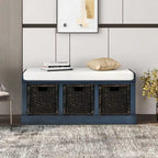 Rustic Entryway Storage Bench with 3 Removable Baskets & Cushioned Seat