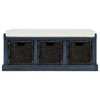 Rustic Entryway Storage Bench with 3 Removable Baskets & Cushioned Seat